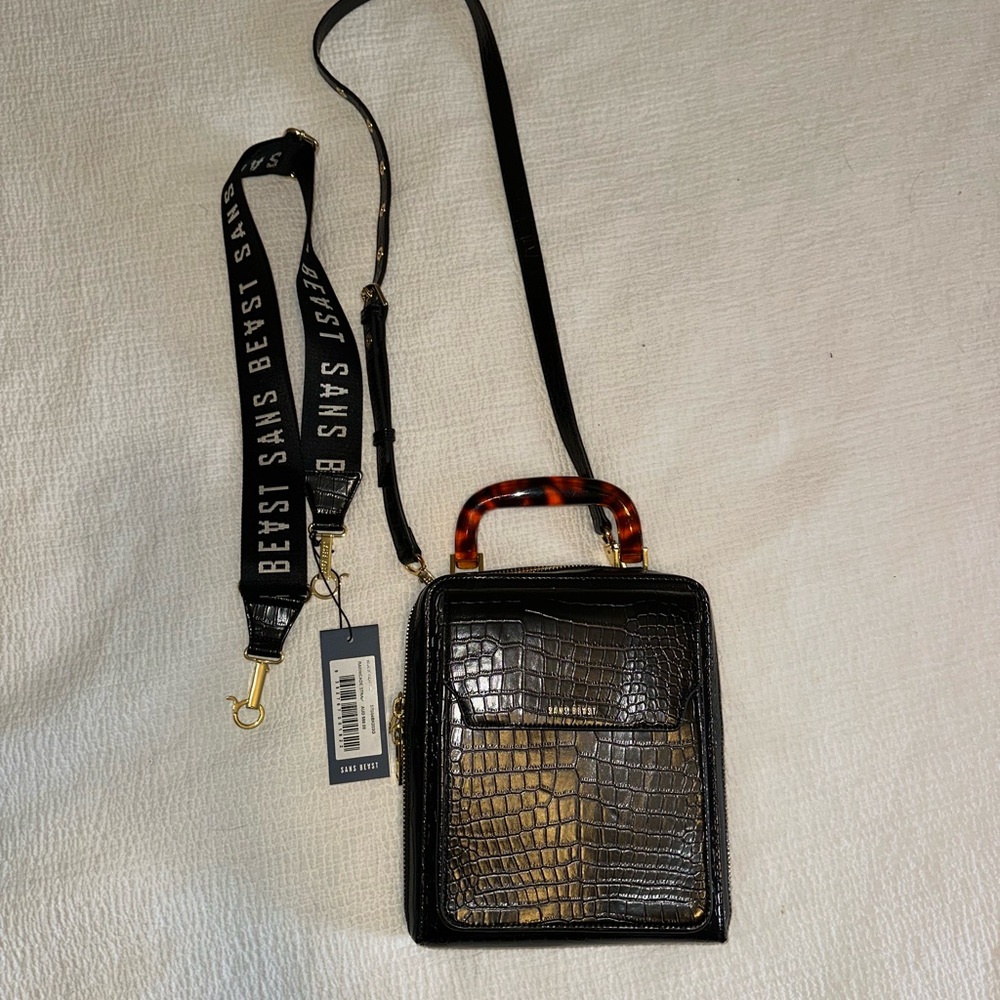 Sans Beast Black Vegan Crossbody Bag and Extra Logo Strap